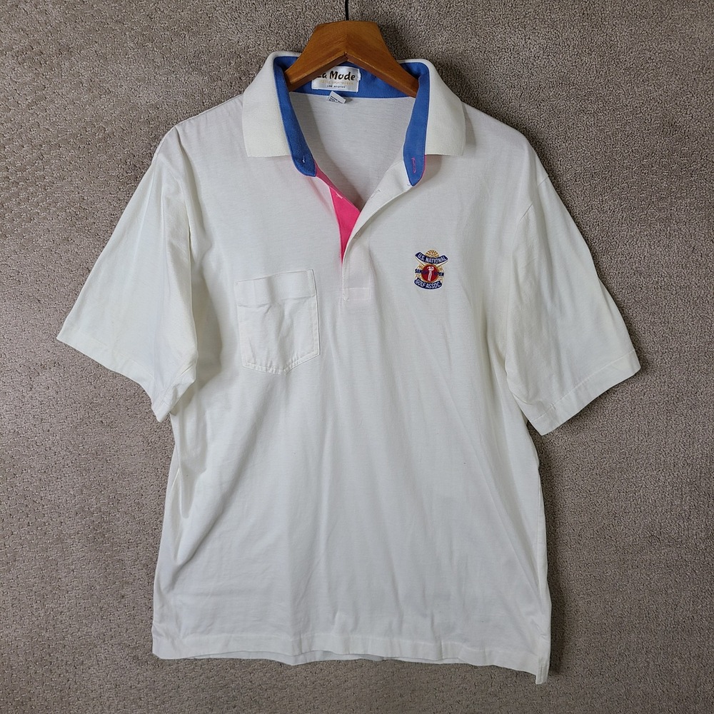 Vintage La Mode Shirt Mens XL White US National Senior Open Golf Assoc Polo‎ USA